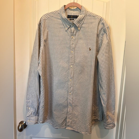 Ralph Lauren Gray & White Checkered Classic Fit Button Up Shirt Flesh Pony XXL - Picture 2 of 10